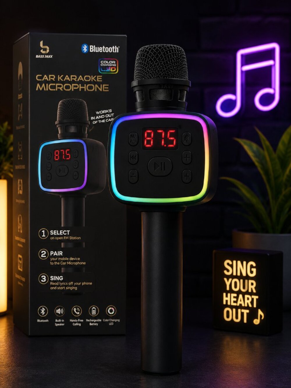 Bluetooth Kids Car Karaoke Microphone - Black
